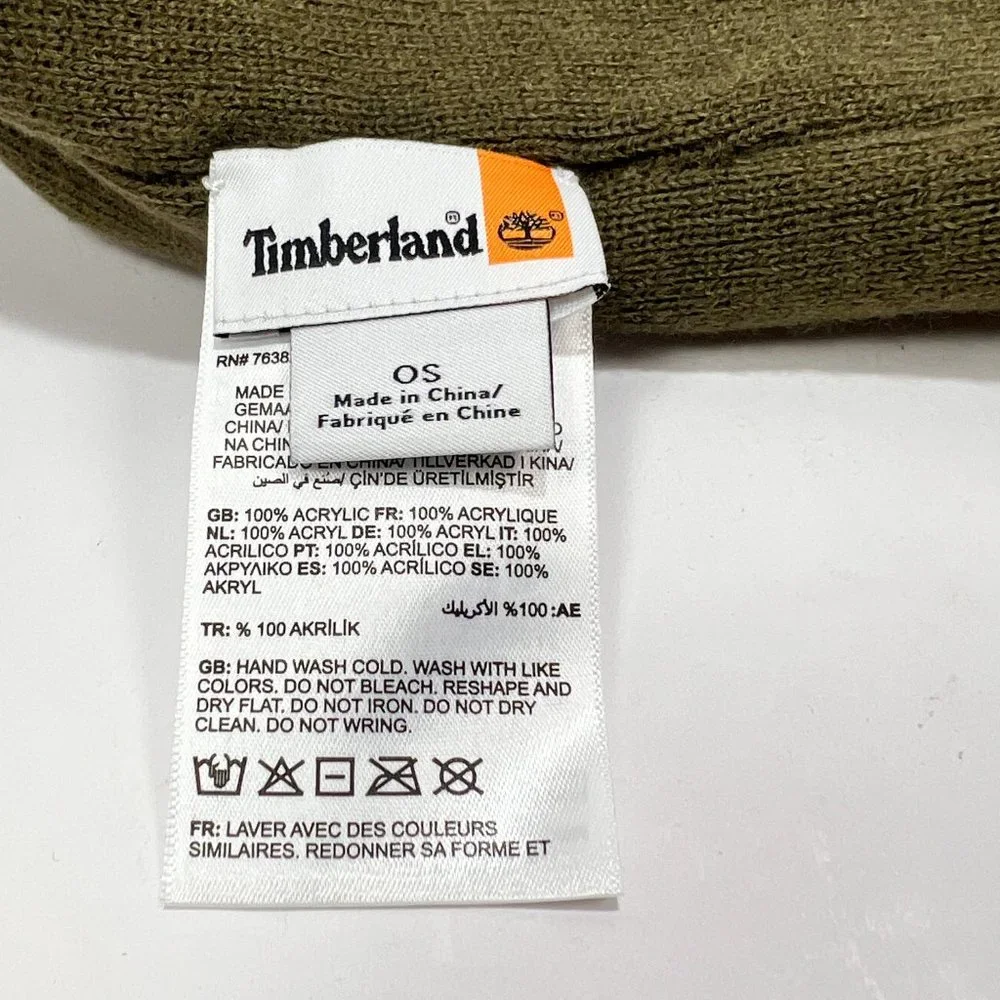 Timberland Beanie Hat Scarf Set Reversible Tan Green One Size Unisex Winter